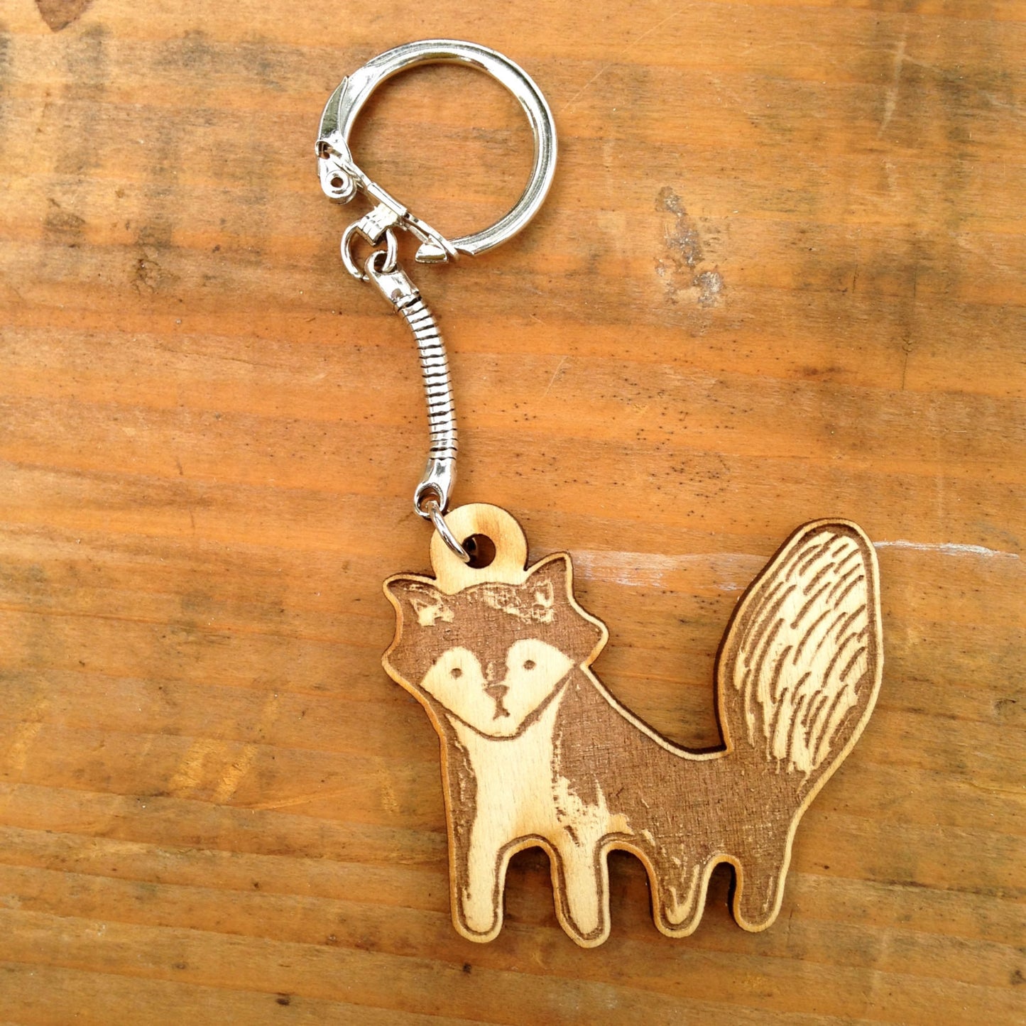 Wooden Engraved Fox Keychain Gift