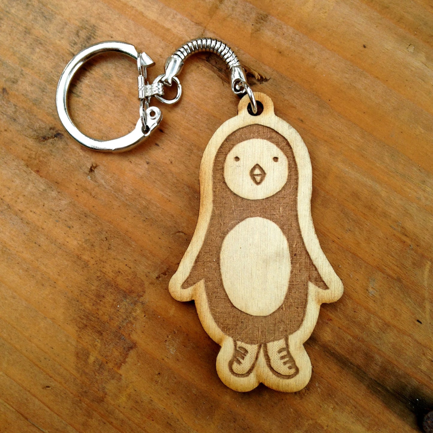 Penguin Wood Keychain
