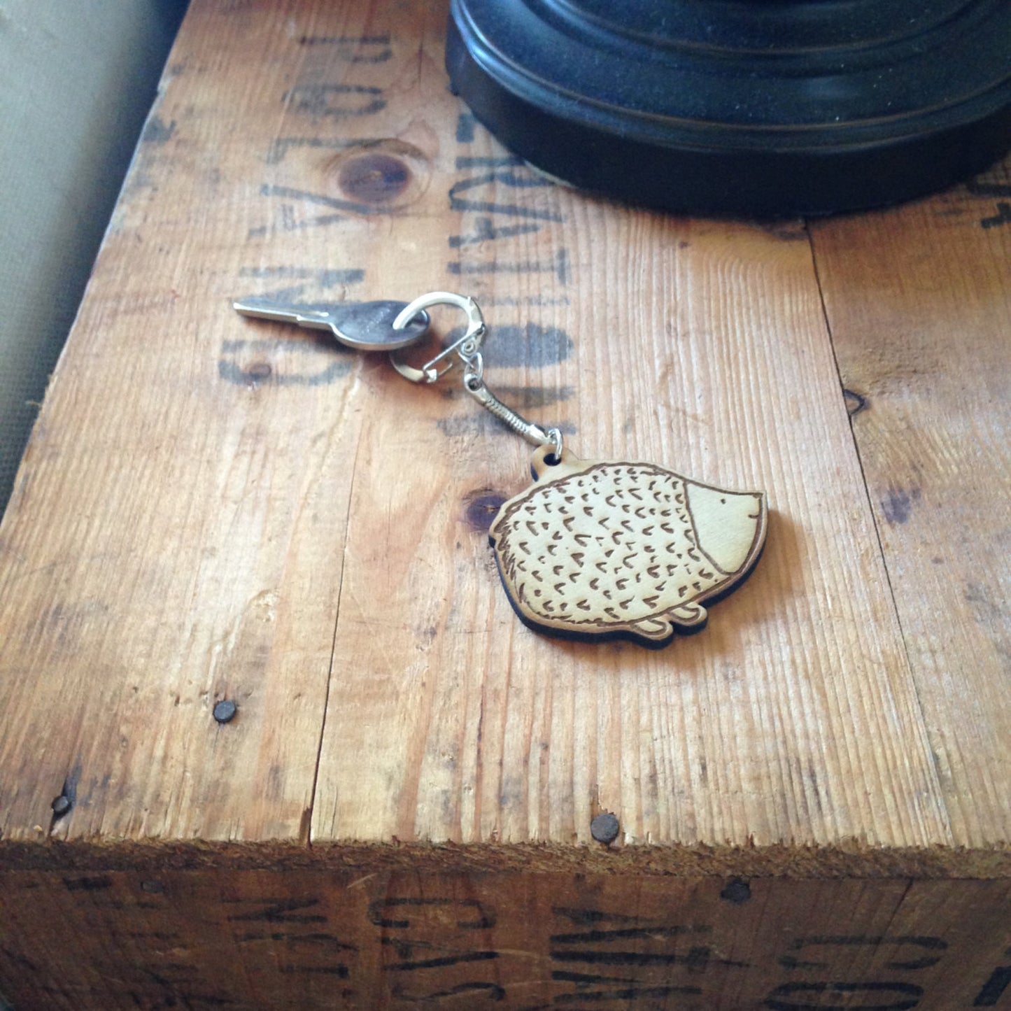 Hedgehog Wood Keychain