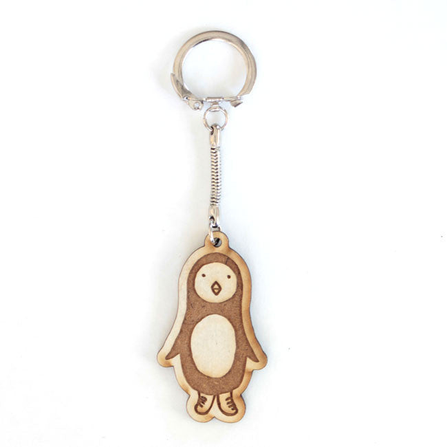 Penguin Wood Keychain