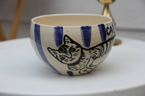 Handmade Ceramic Planter with Cat Face illustration