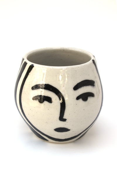 Handmade Ceramic Planter with Face illustration